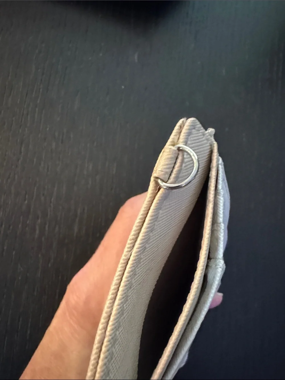 Bostanten tan/ivory multi slot, ID pocket zipper close pebbled leather wallet.